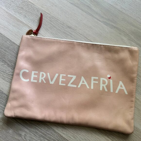 RARE Clare V Flat Clutch Pink Printed Leather - Picture 1 of 4